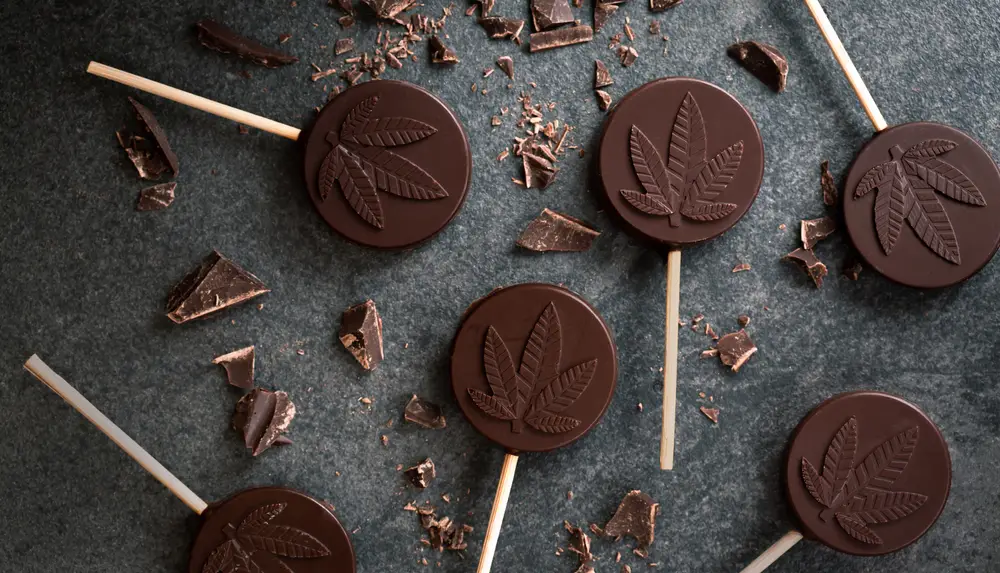 Cannabis infused chocolate lollipops with THC and CBD oil