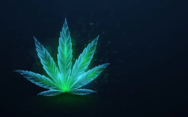 Green cannabis leaves with formula CBD