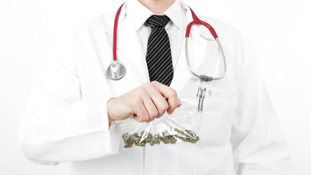 doctor holding marijuana